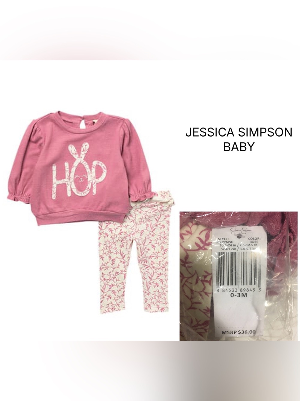 JESSICA SIMPSON BABY - 0/3M - NWT - 2PC BUNNY OUTFIT